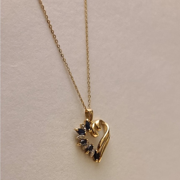 Genuine 10K Yellow Gold Sapphire Heart Necklace - Picture 2 of 2